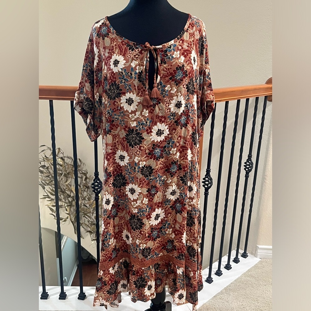 SHYANNE WOMENS Floral PRINT BOHO WESTERN SHORT SLEEVES MINI DRESS SIZE XXL
